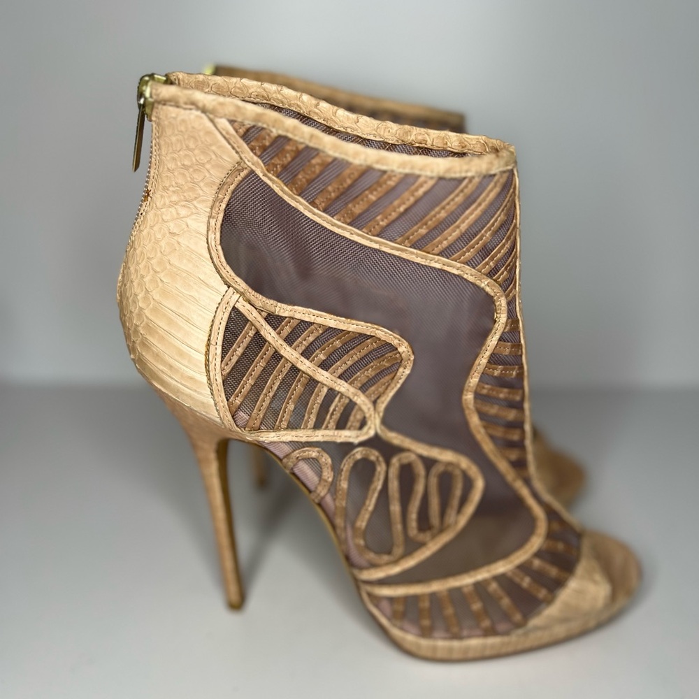 Jimmy Choo Beige Python And Mesh Open Toe Platfor… - image 2